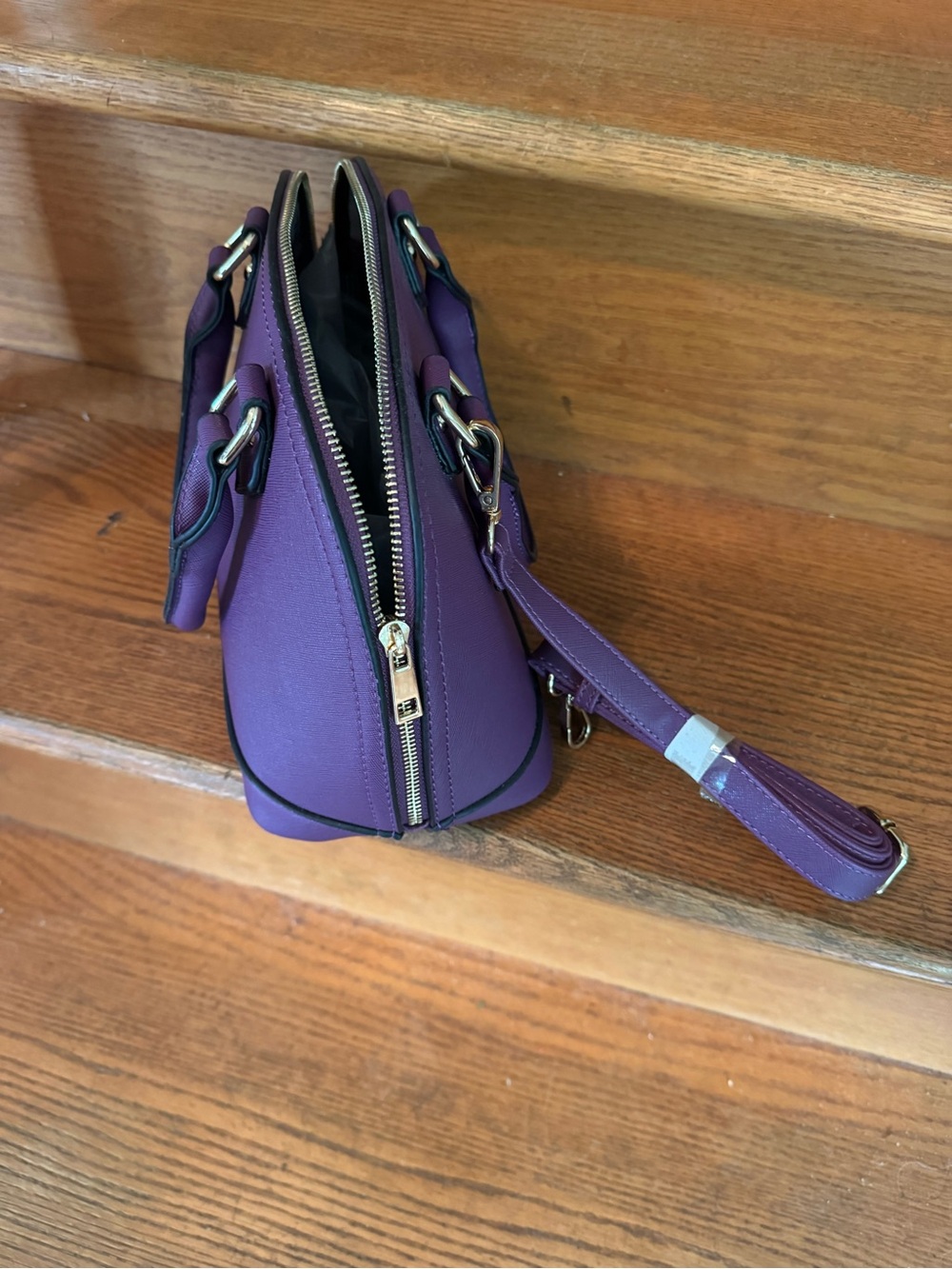 Women’s Purple Structured Dome Satchel Handbag - Picture 4 of 6